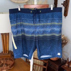 Men’s Size XL Zeroxposur Lined Swim Shorts Blue & Yellow Tropical & Striped